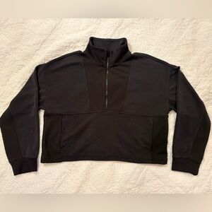 Athleta Seasoft Washed Black Ribbed Quarter Zip Large